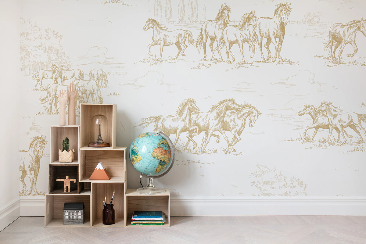 Horse Herd, Gold Mural Wallpaper - room preview 02