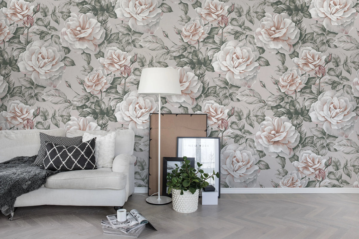 Nude Roses Mural Wallpaper - room preview 02