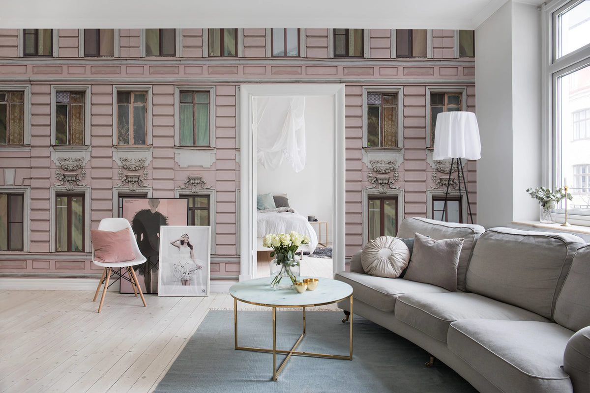 Pink Facade Mural Wallpaper - room preview 02
