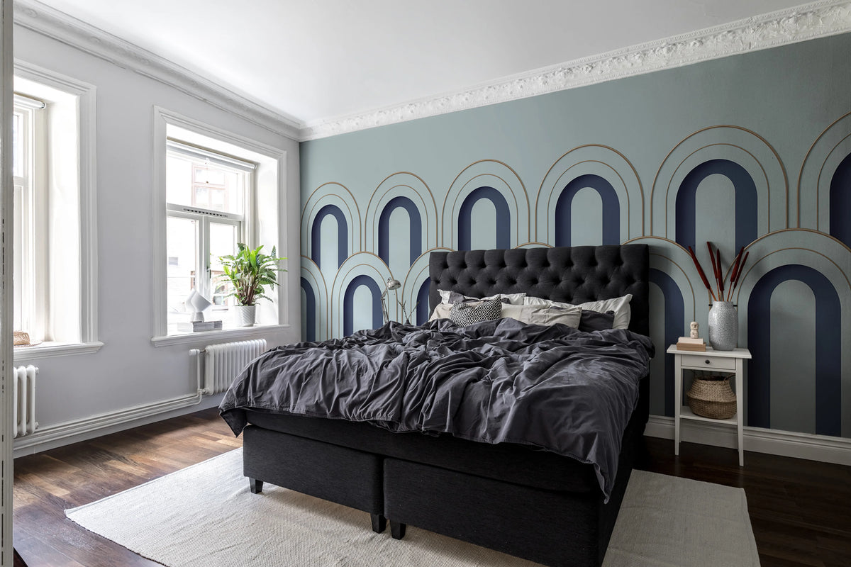 Arch Deco, Blue Mural Wallpaper - room preview 02