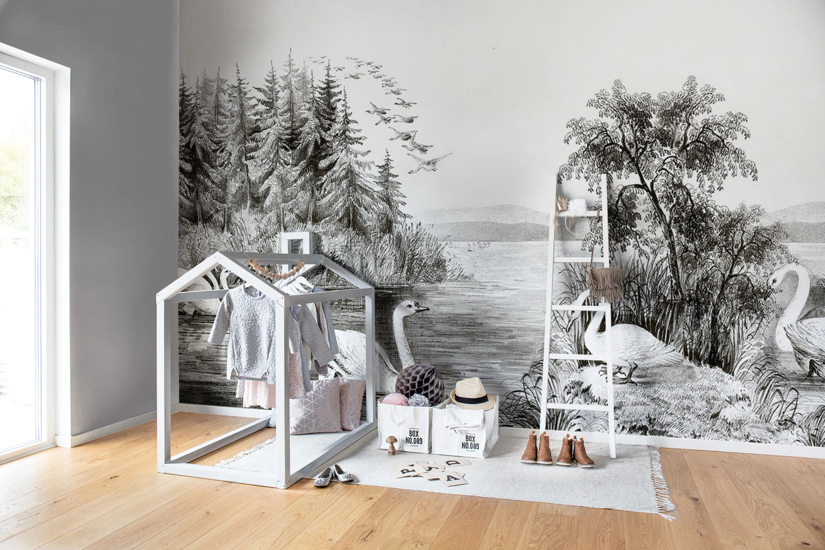Swan Lake Mural Wallpaper - room preview 02