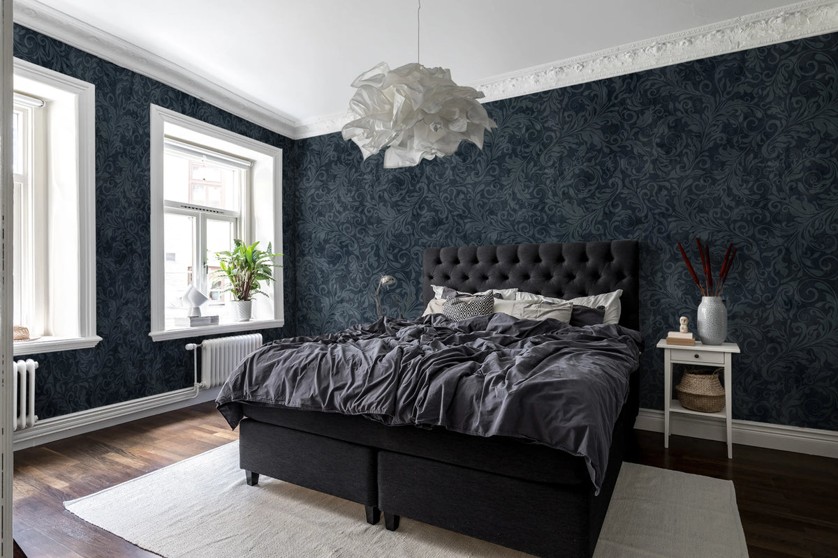 Twining Vines, Navy Mural Wallpaper - room preview 02