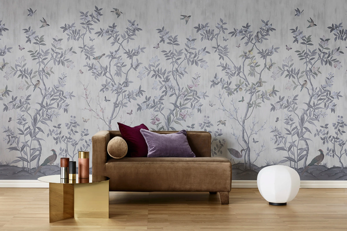 Chinoiserie Chic, Pearl Gray Mural Wallpaper - room preview 02