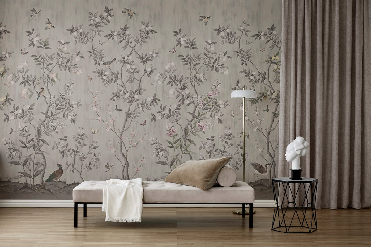 Chinoiserie Chic, Powder Beige Mural Wallpaper - room preview 02