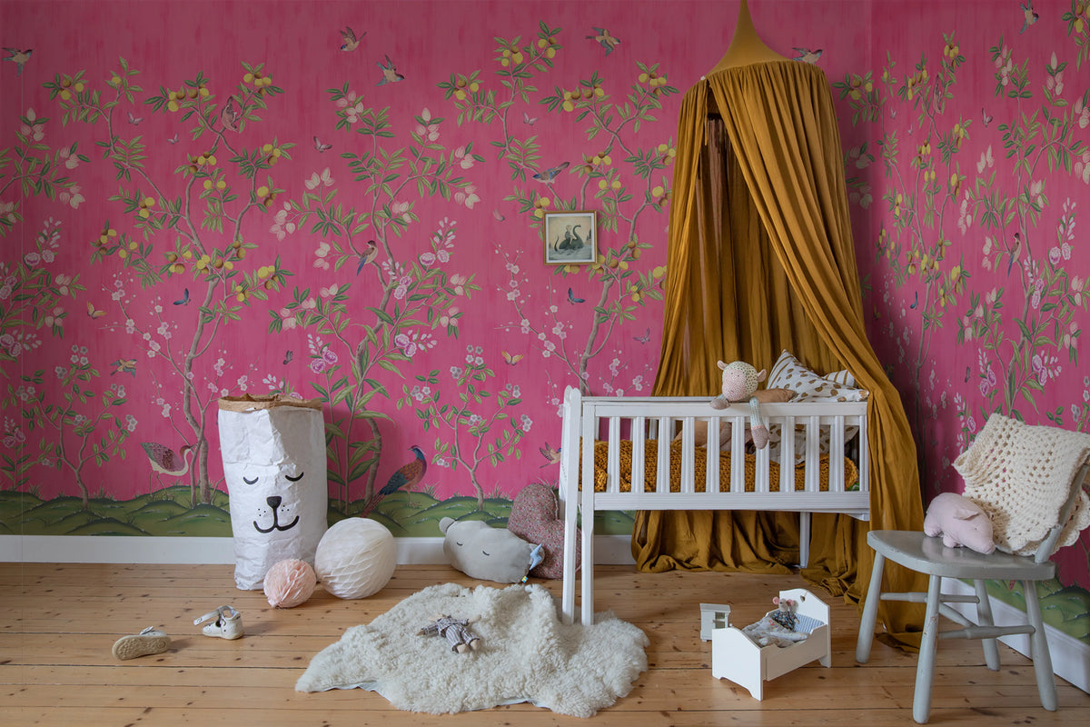 Chinoiserie Chic, Fuchsia Mural Wallpaper - room preview 02