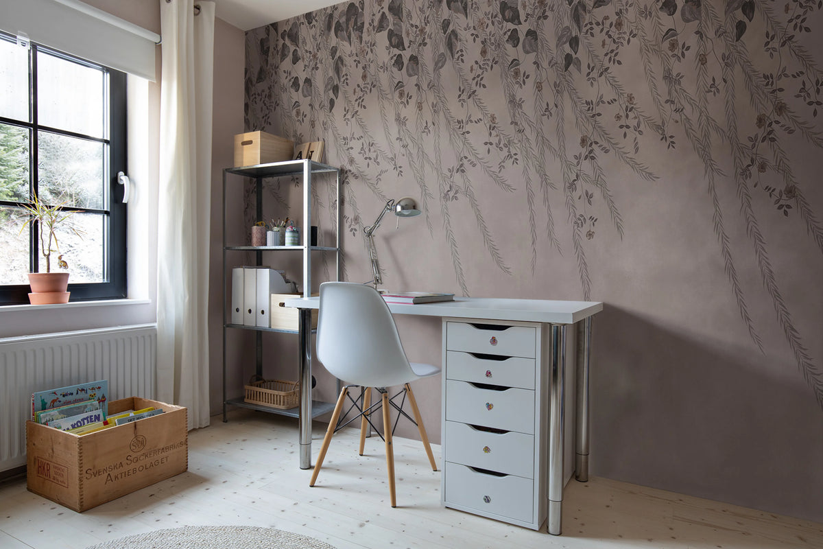 Lush Foliage, Rose Dust Mural Wallpaper - room preview 02