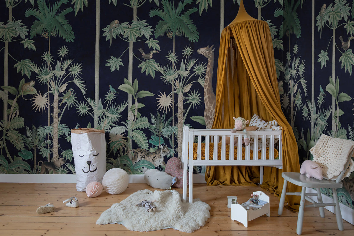 Giraffes Stroll, Nightfall Mural Wallpaper - room preview 02