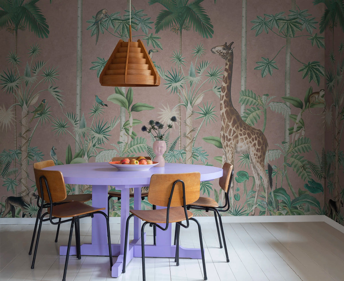 Giraffes Stroll, Pink Mural Wallpaper - room preview 02