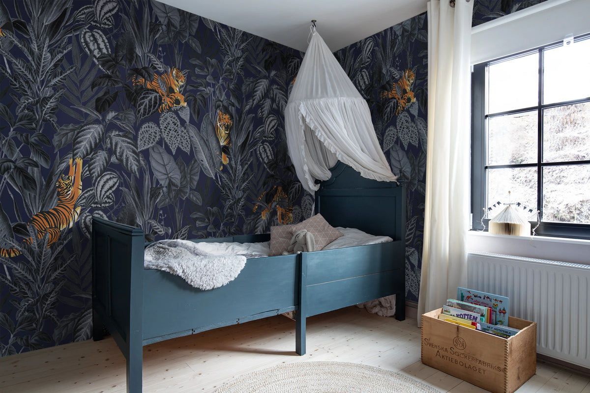 Mischievous Tigers, Moonlight Mural Wallpaper - room preview 02