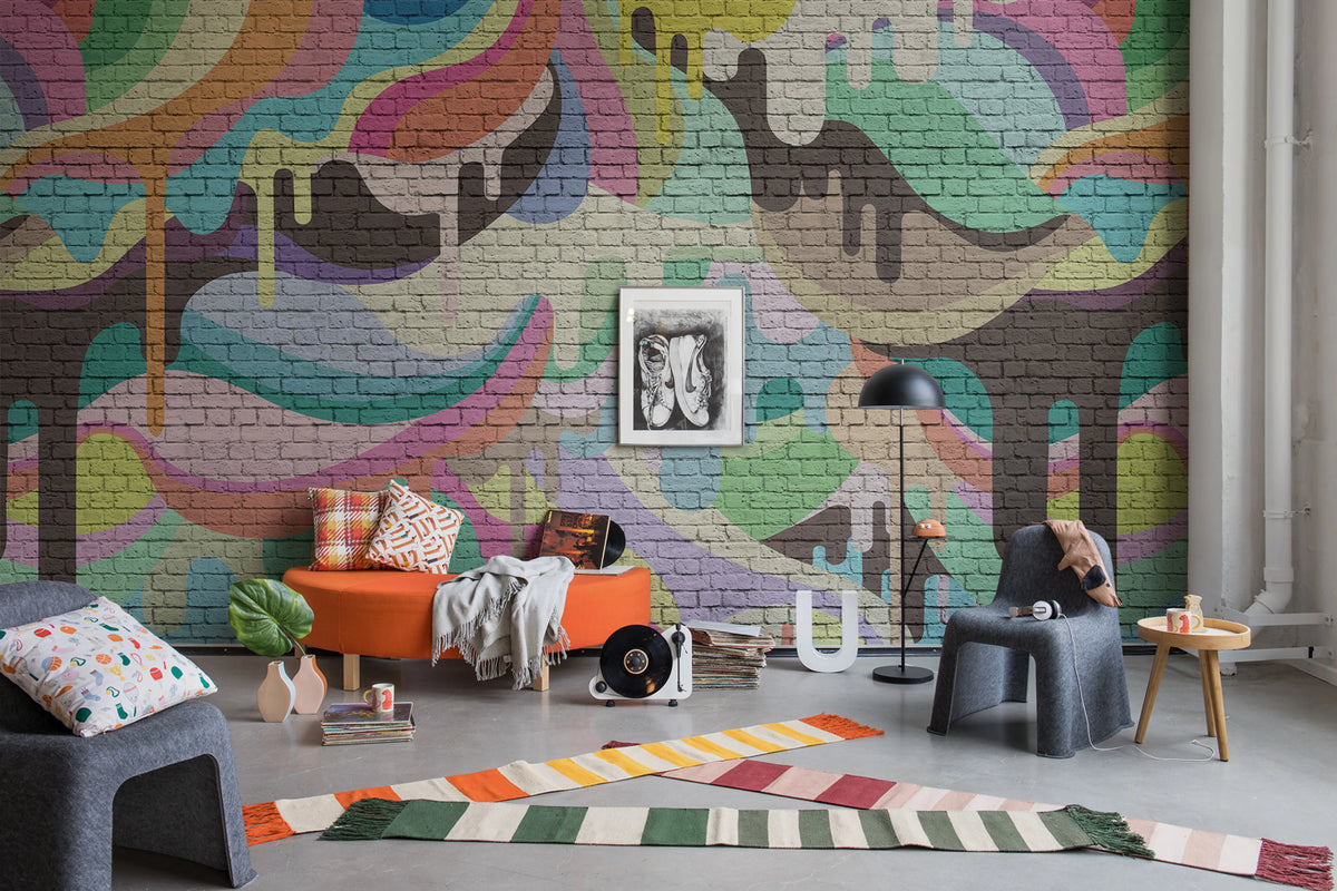 Dripping Rainbow Mural Wallpaper - room preview 02