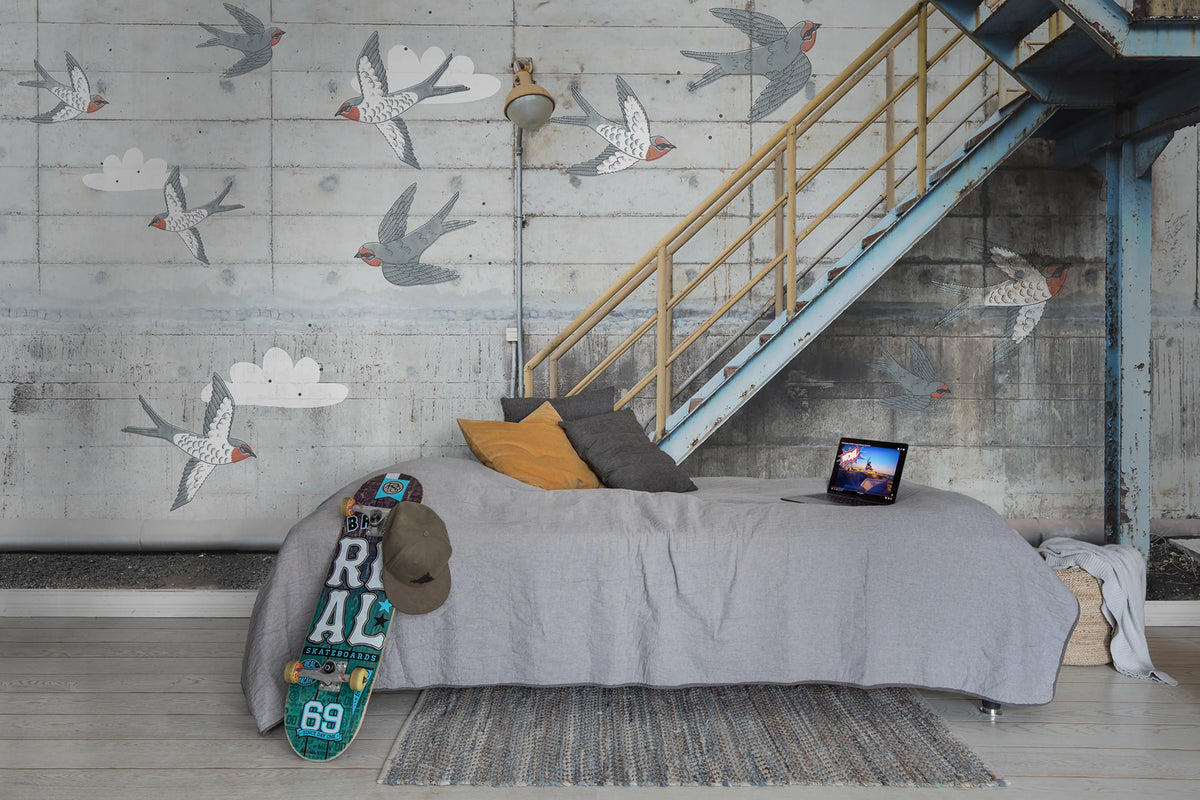 Stairway Graffiti, Swallow Mural Wallpaper - room preview 02