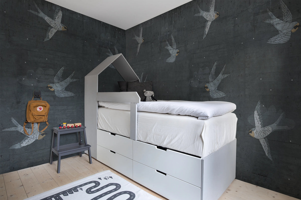 Concrete Art, Night Swallow Mural Wallpaper - room preview 02