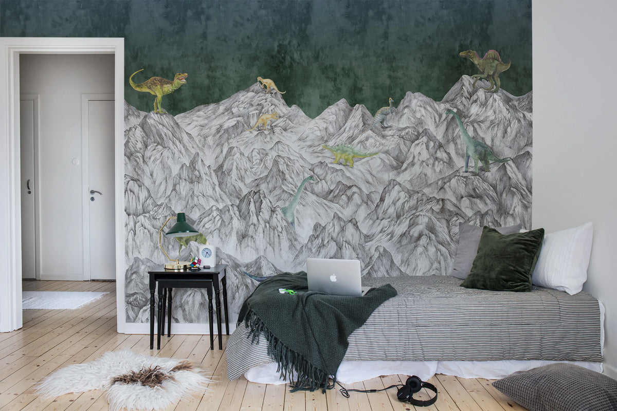 Dinosaur Mountain, Nightfall Mural Wallpaper - room preview 02