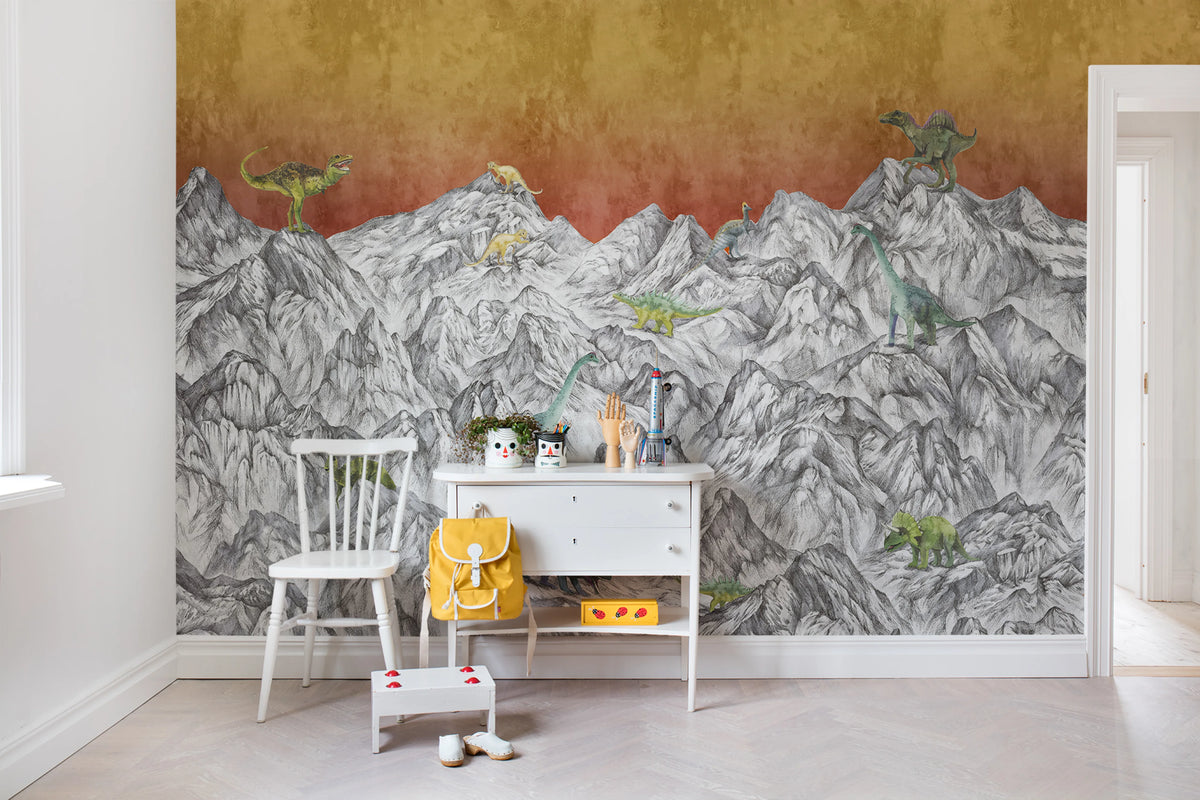 Dinosaur Mountain, Volcano Mural Wallpaper - room preview 02