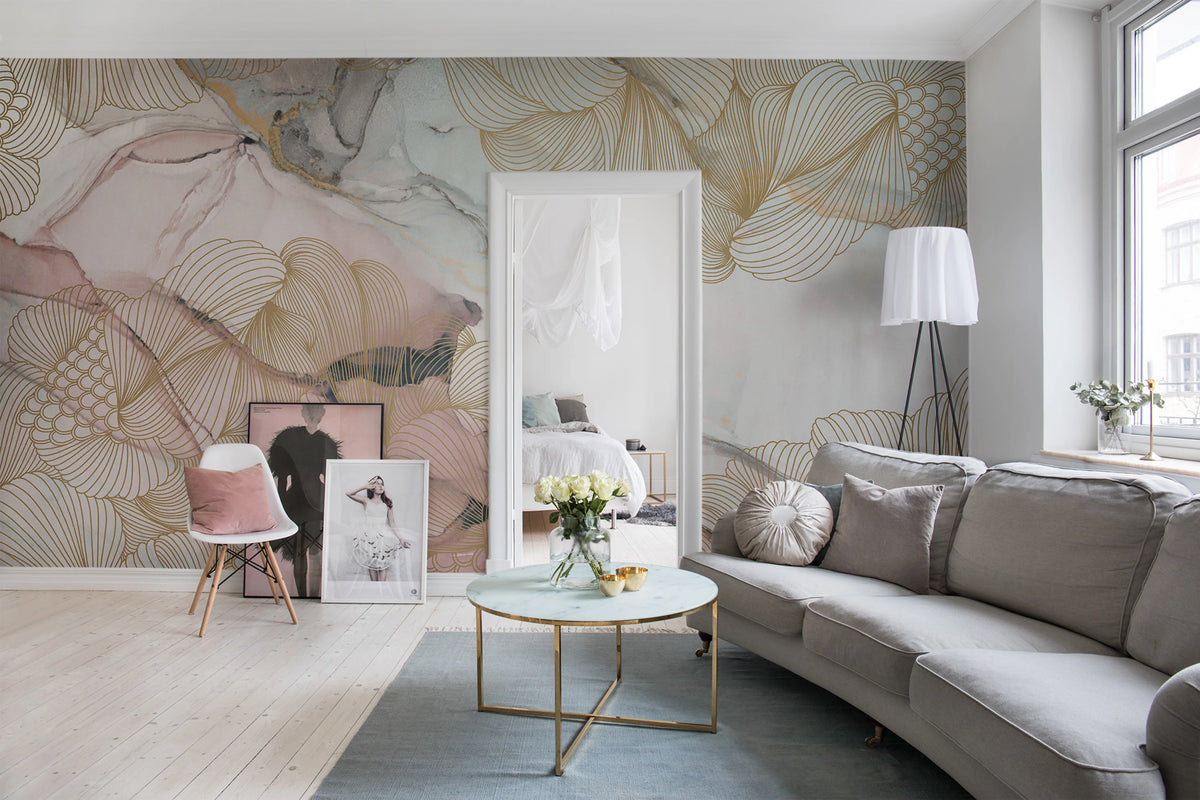 Opulence, Pink Marble Mural Wallpaper - room preview 02