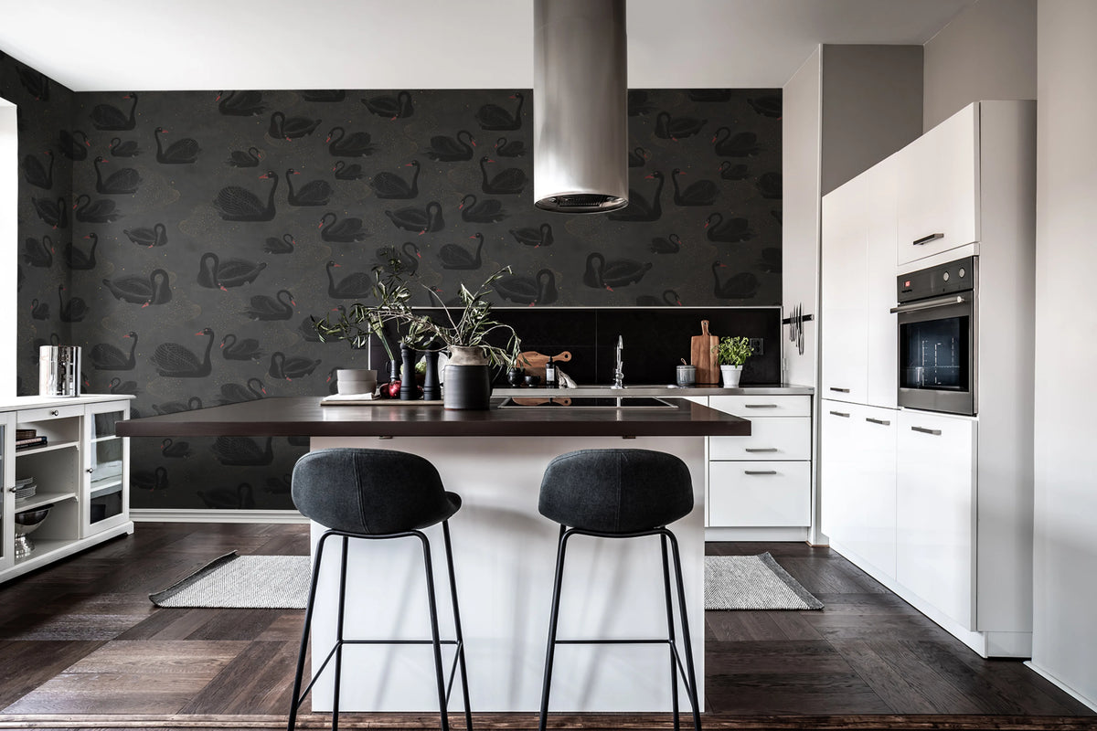 Cygne, Noir Mural Wallpaper - room preview 02
