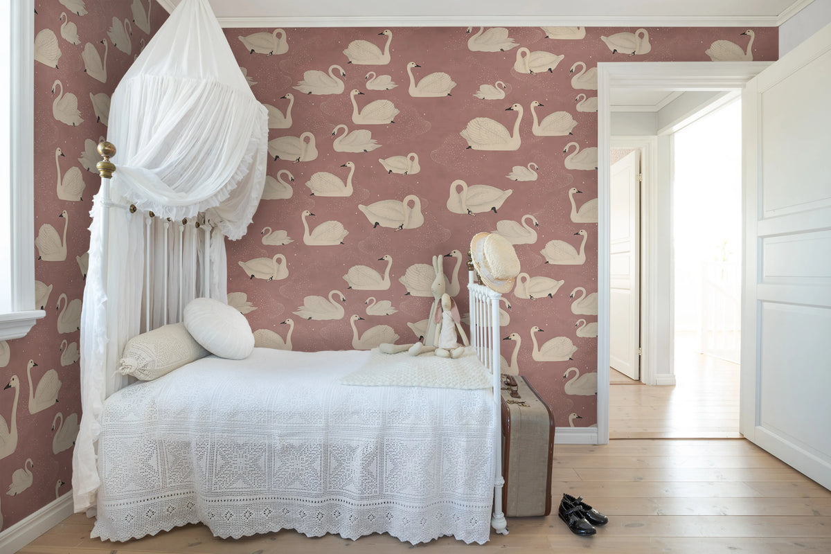 Cygne, Rose Mural Wallpaper - room preview 02