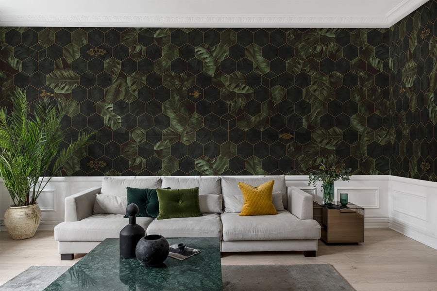 Hexagon Leaves Mural Wallpaper