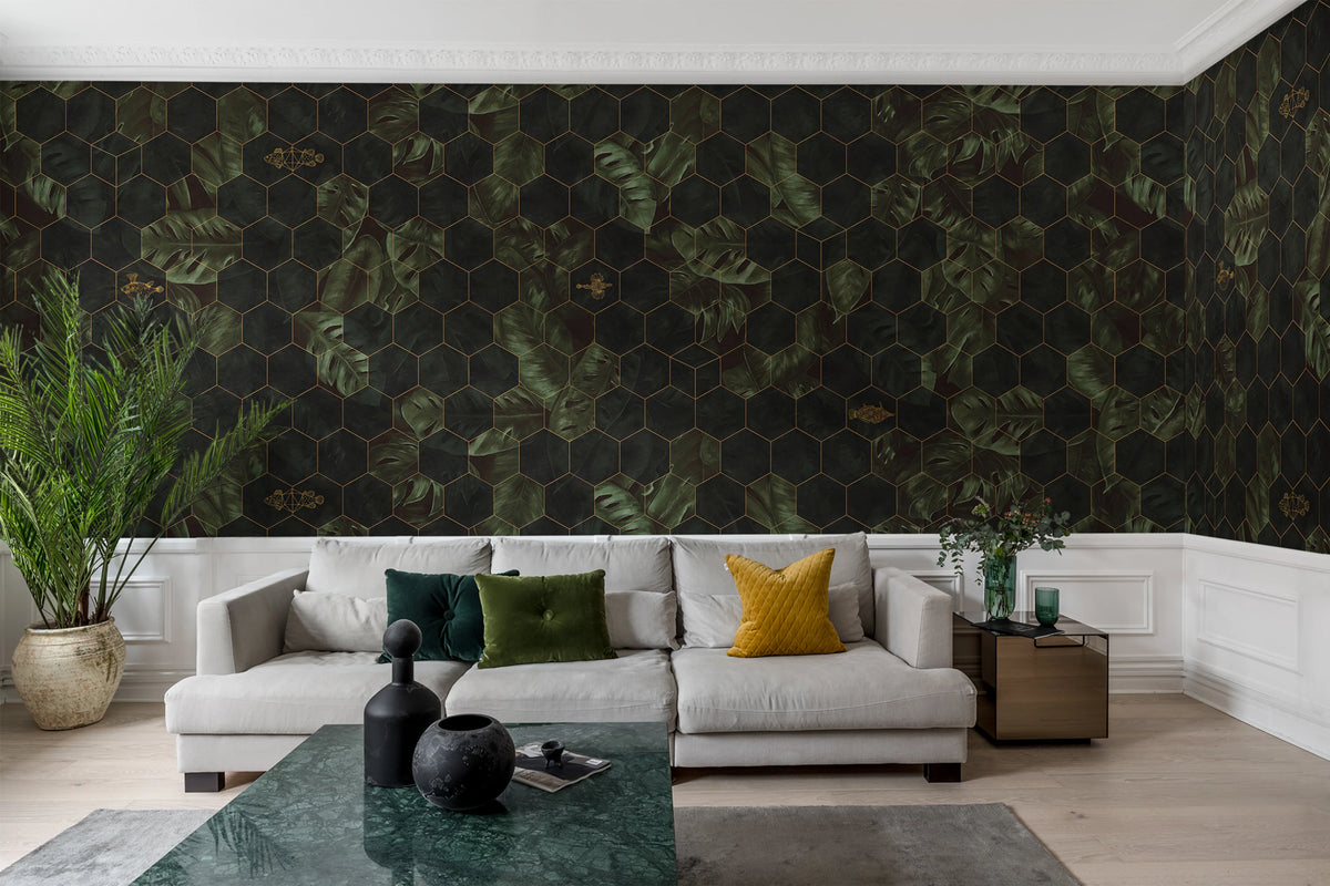 Hexagon Leaves Mural Wallpaper - room preview 02