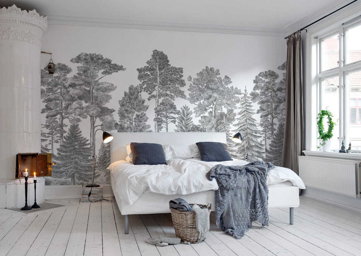 Scandinavian Bellewood, Gray Mural Wallpaper - room preview 02