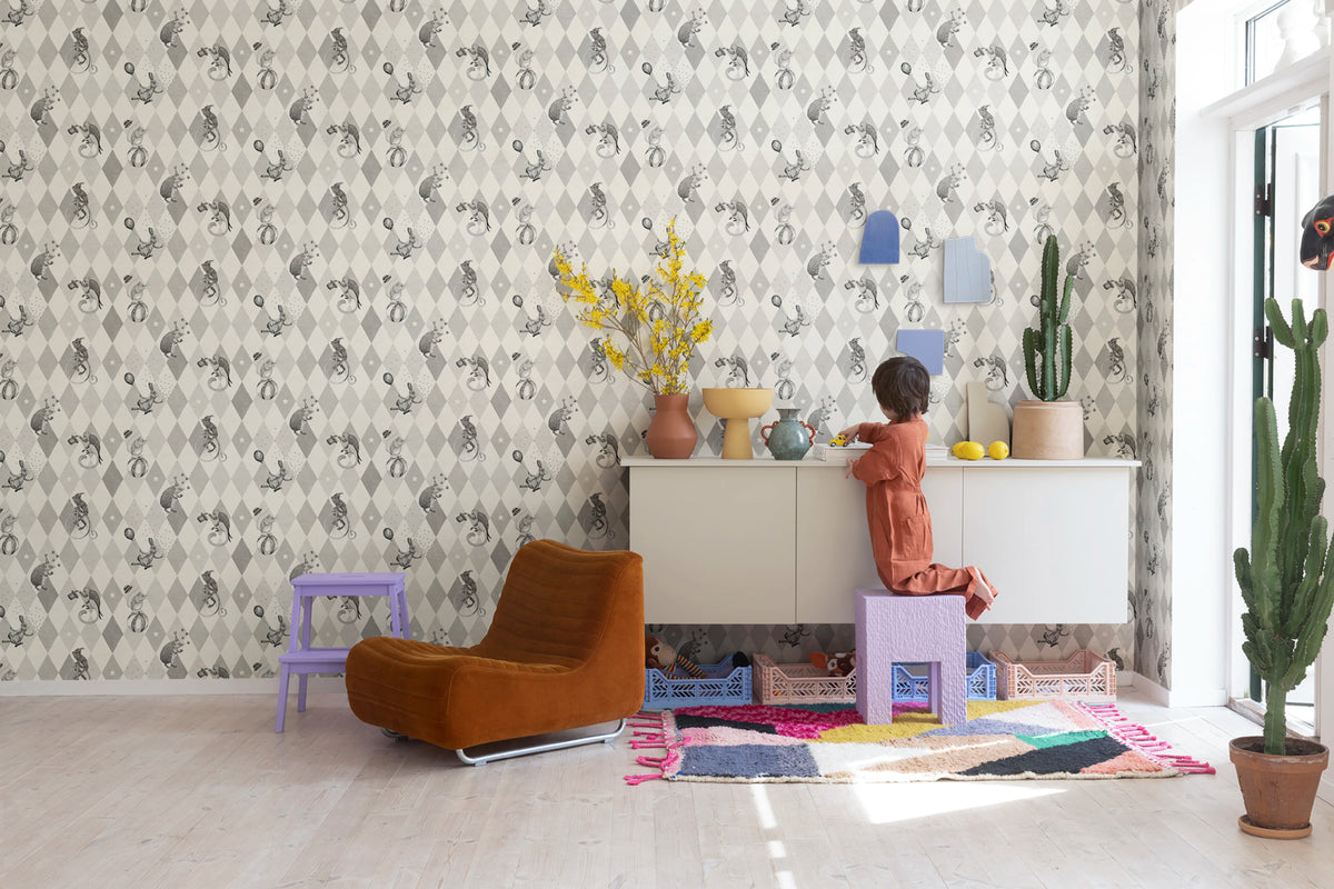 Circus Corner Graphite Mural Wallpaper - room preview 02