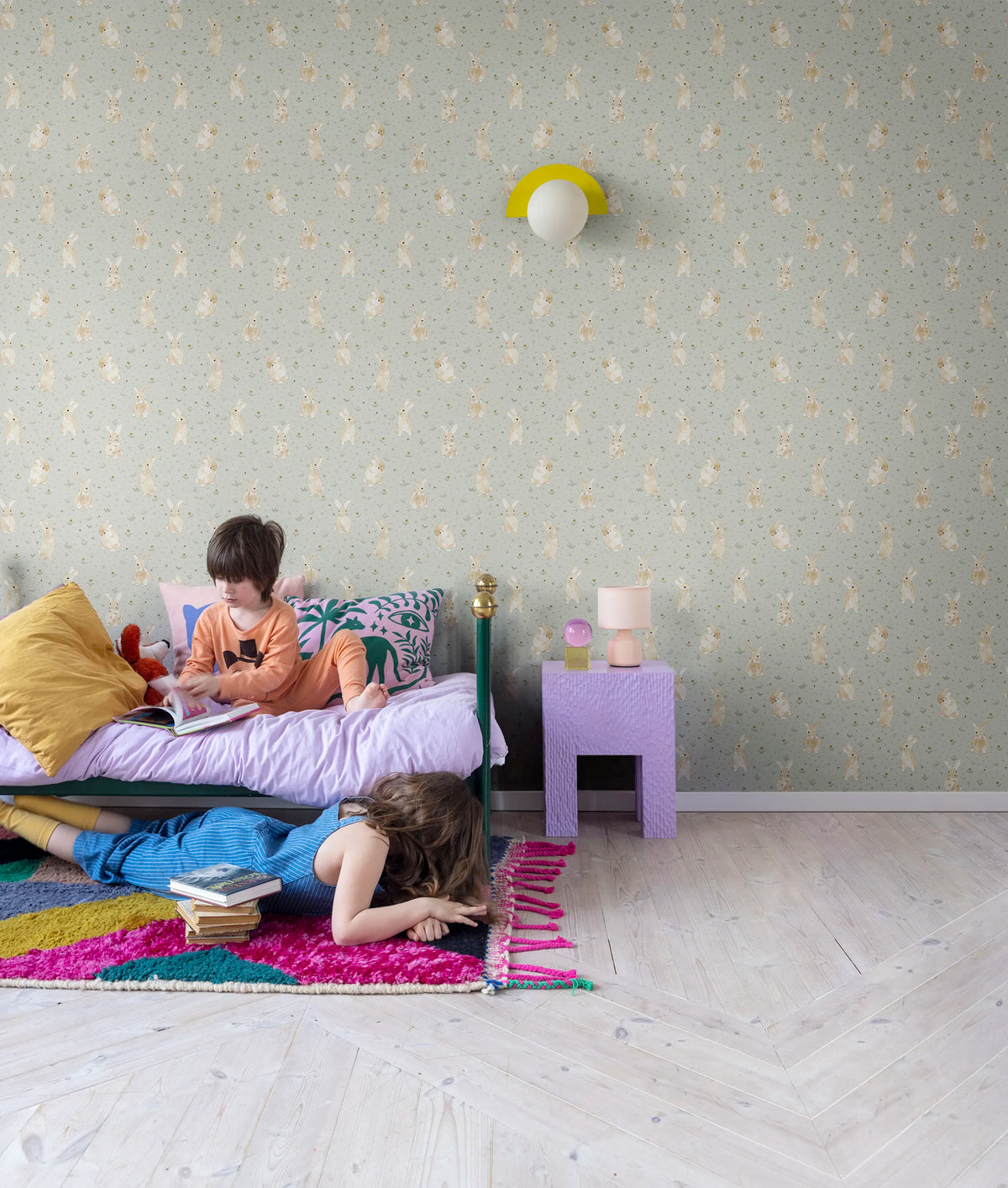 Bunny Field, Mint Mural Wallpaper - room preview 02