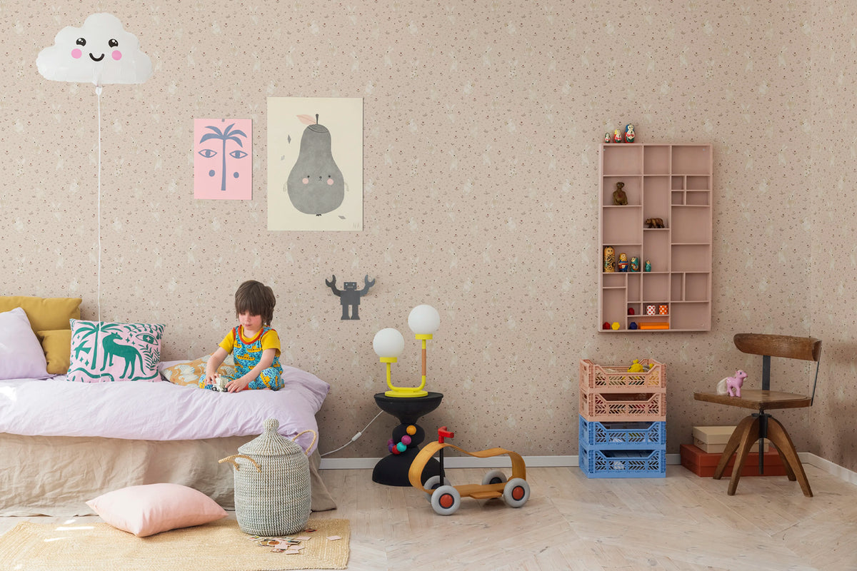 Bunny Field, Pink Mural Wallpaper - room preview 02