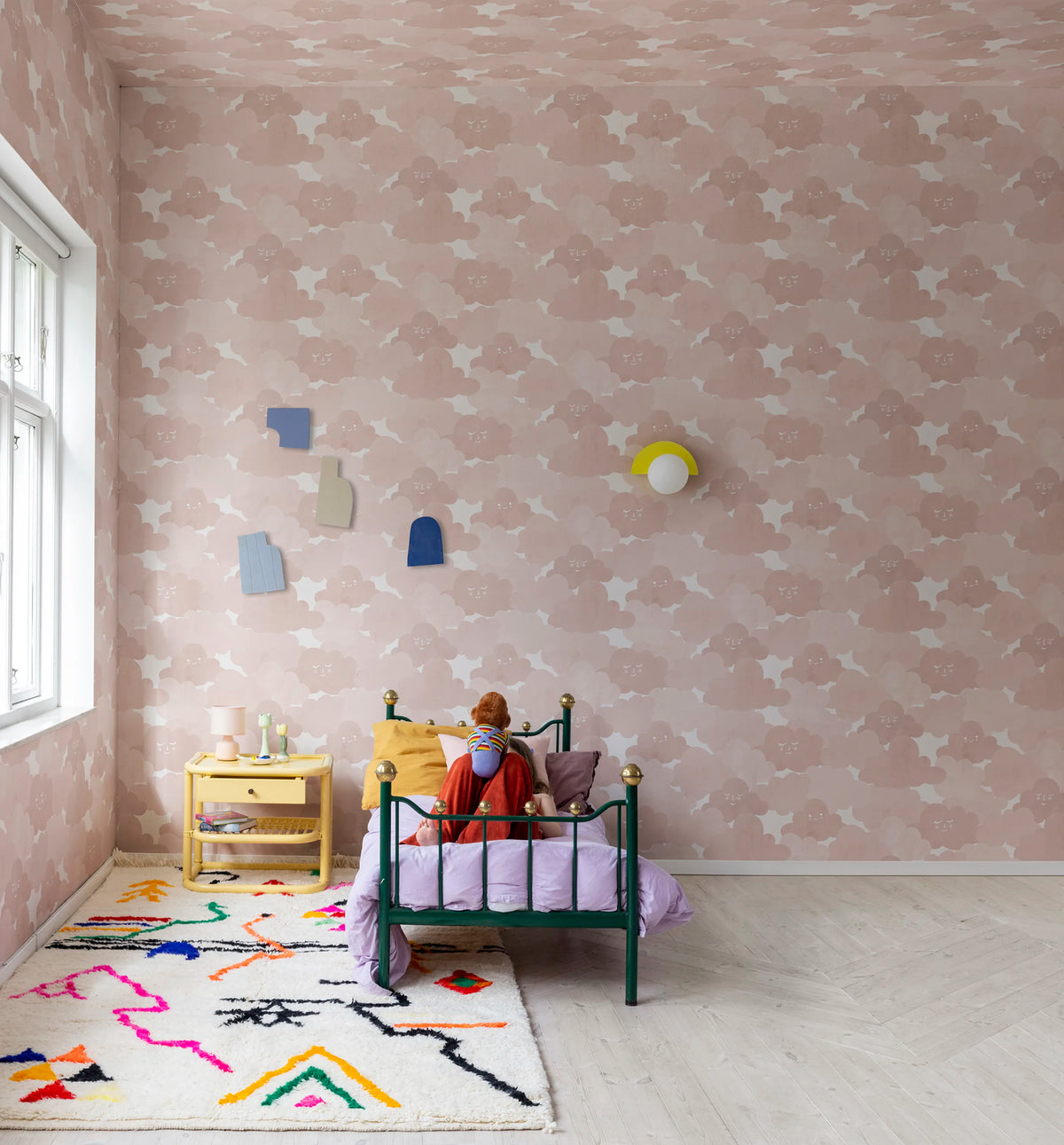Happy Clouds, Pink Mural Wallpaper - room preview 02