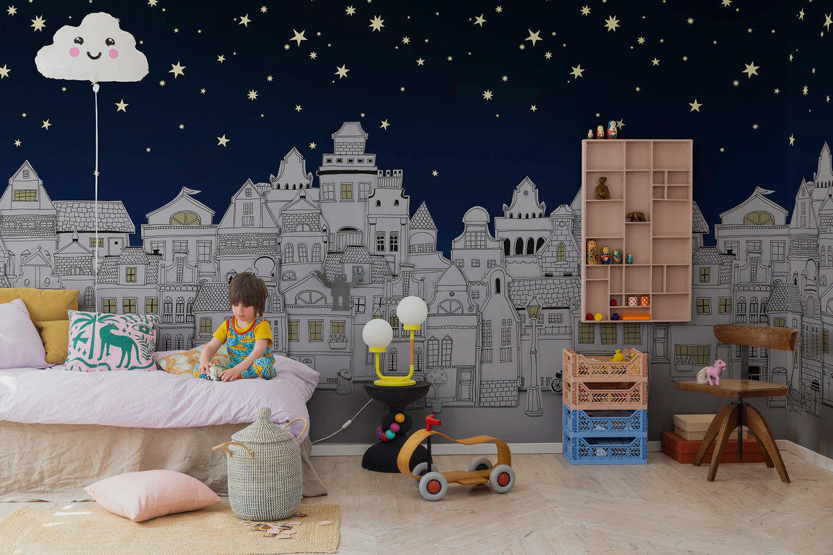 Star Town, Night Mural Wallpaper - room preview 02