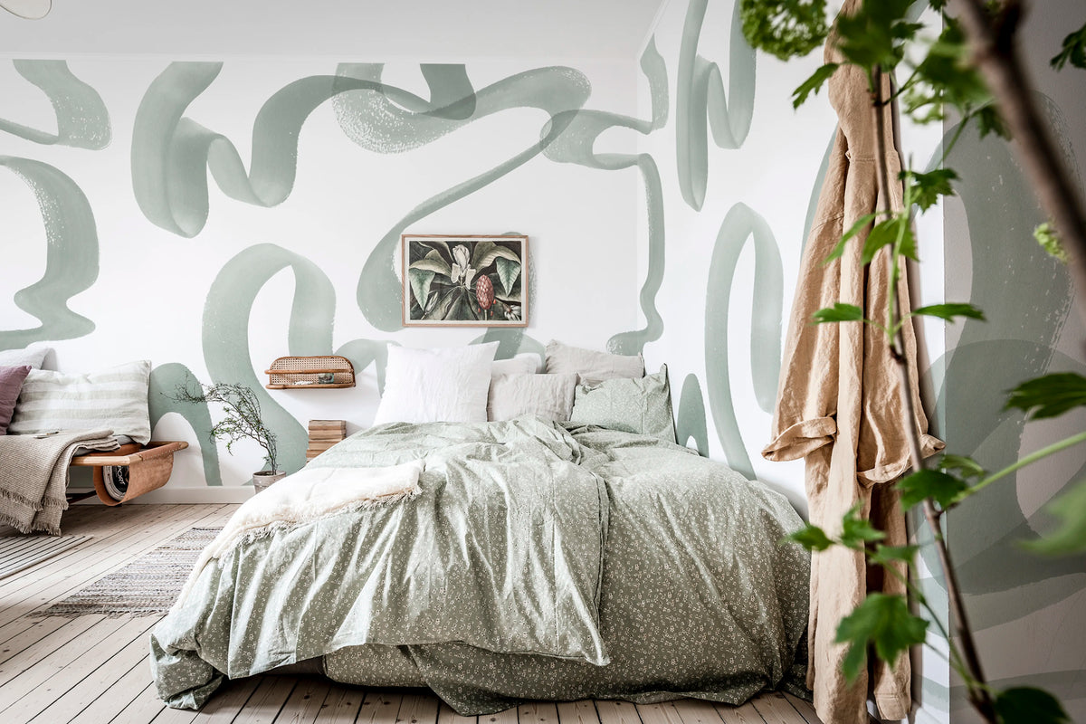 Waves, Green Mural Wallpaper - room preview 02