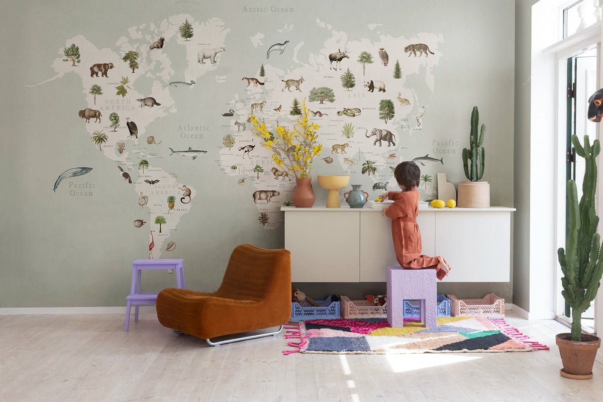 Animal World, Mint Mural Wallpaper - room preview 02
