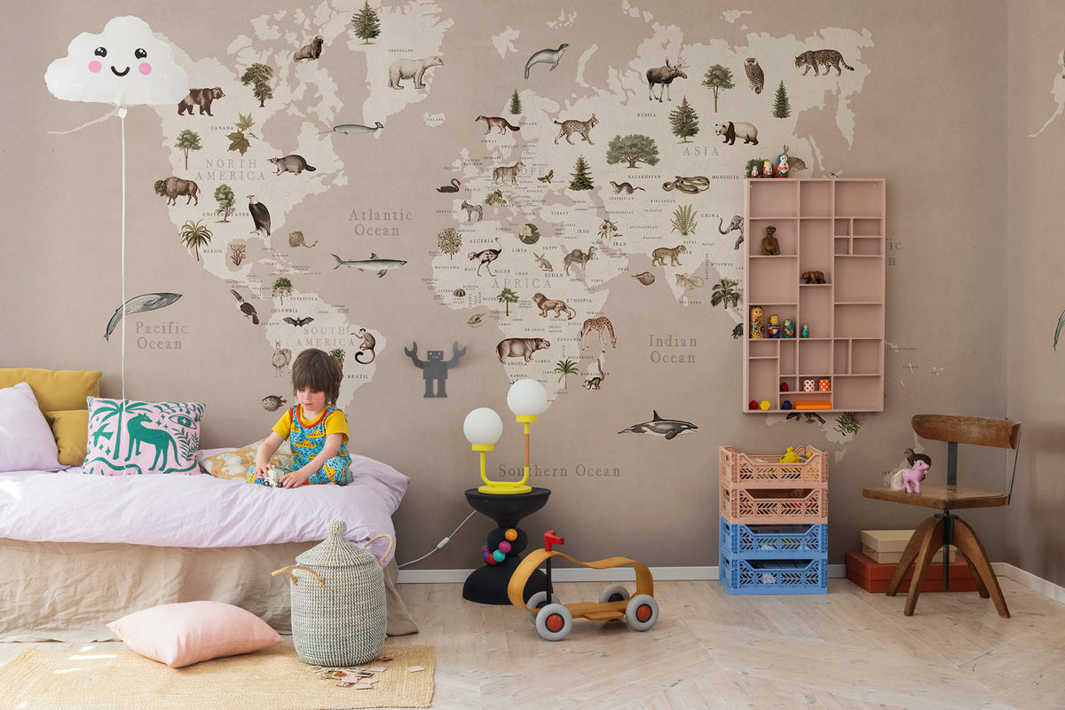 Animal World, Pastel Pink Mural Wallpaper - room preview 02