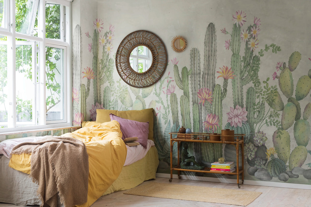 Playfull Cactus, Summer Mural Wallpaper - room preview 02