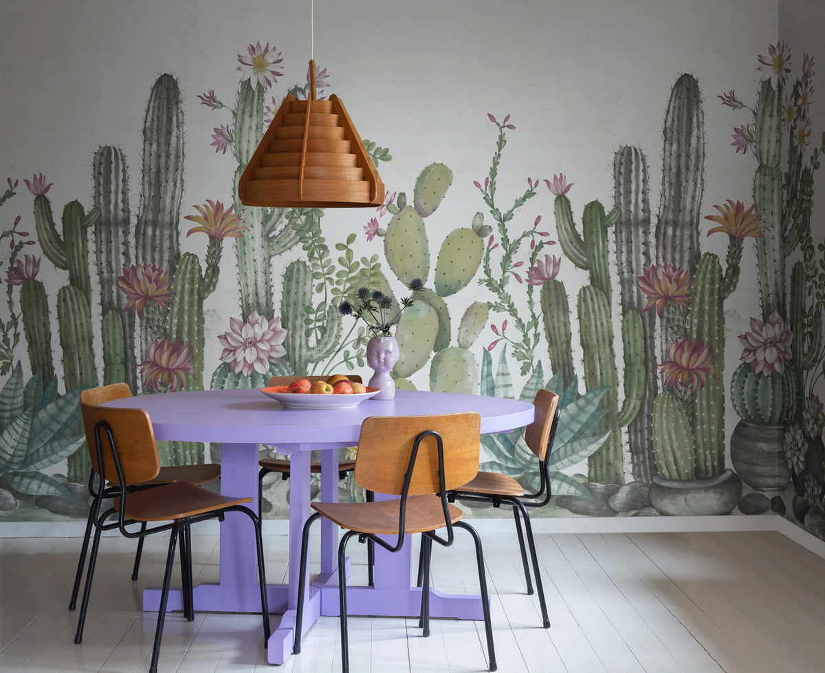 Playfull Cactus, Ivory Mural Wallpaper - room preview 02