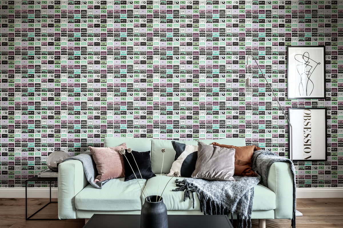 Casette Tape Purple Rain Mural Wallpaper - room preview 02