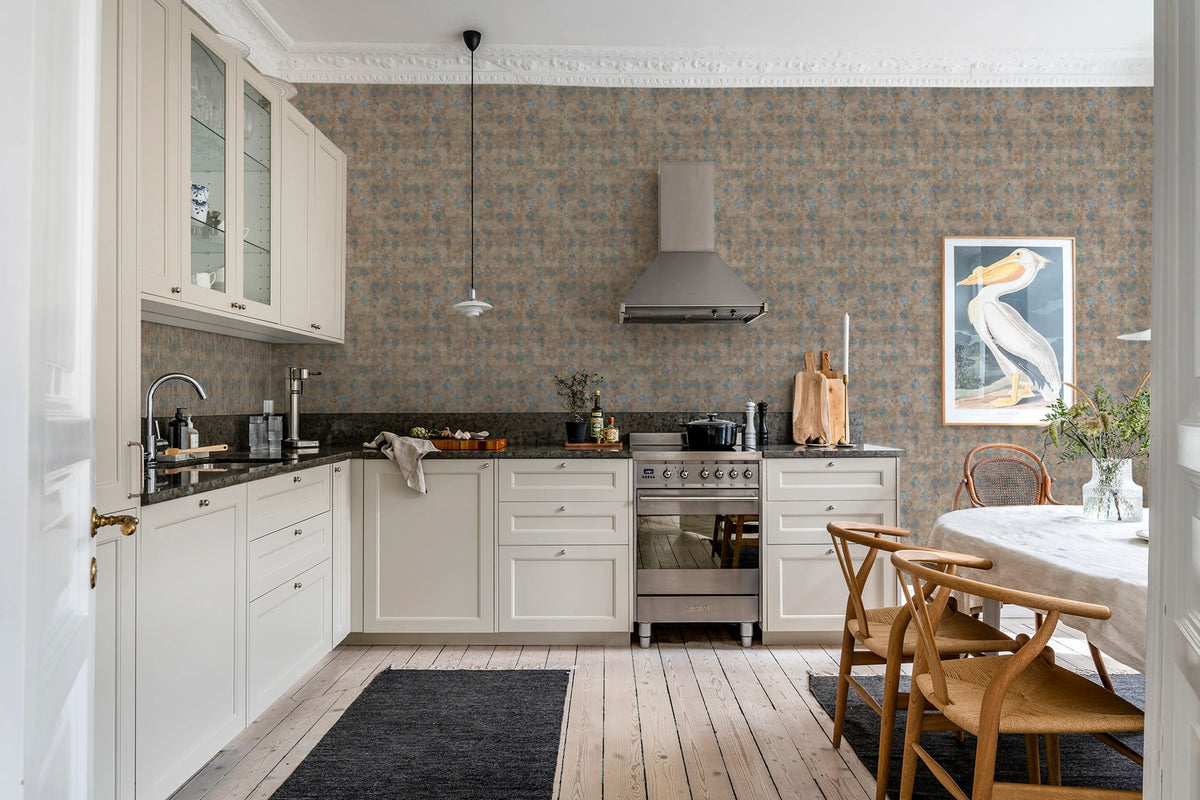 Small Patinated Diamonds Turquoise Mural Wallpaper - room preview 02