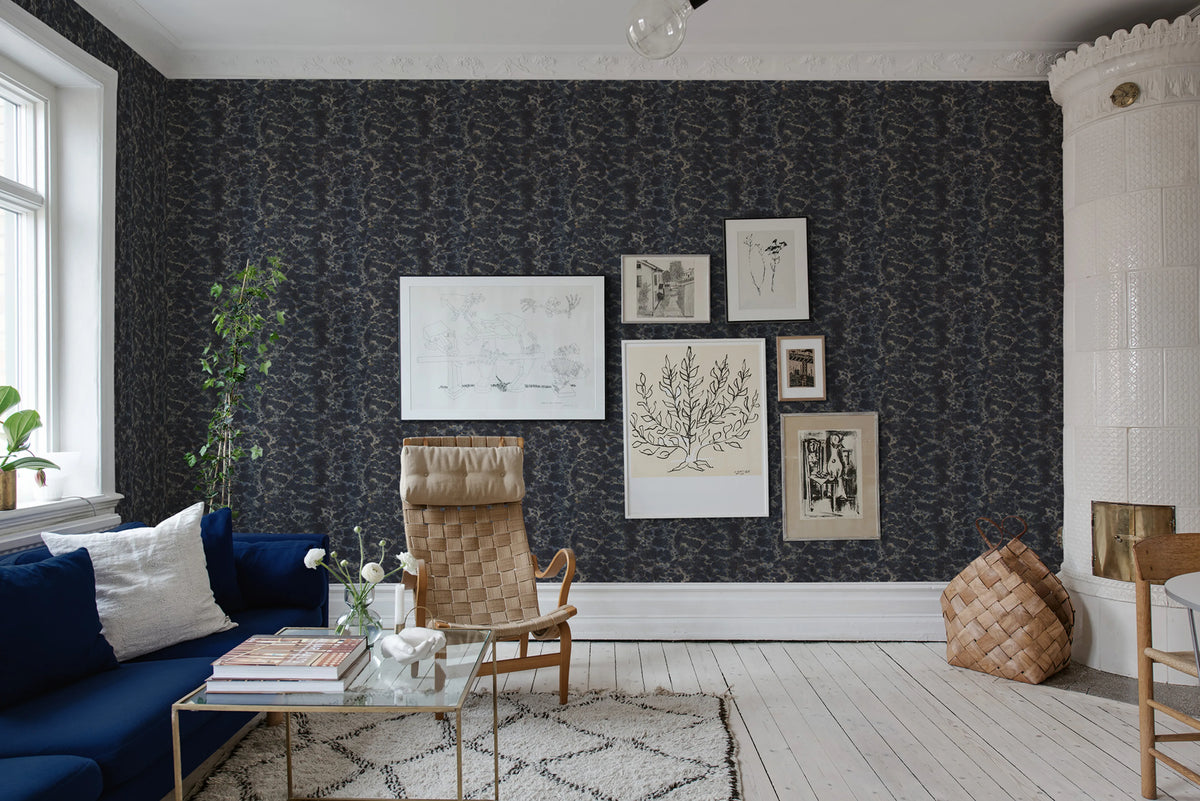 Flow Mini Deep Blue Mural Wallpaper - room preview 02