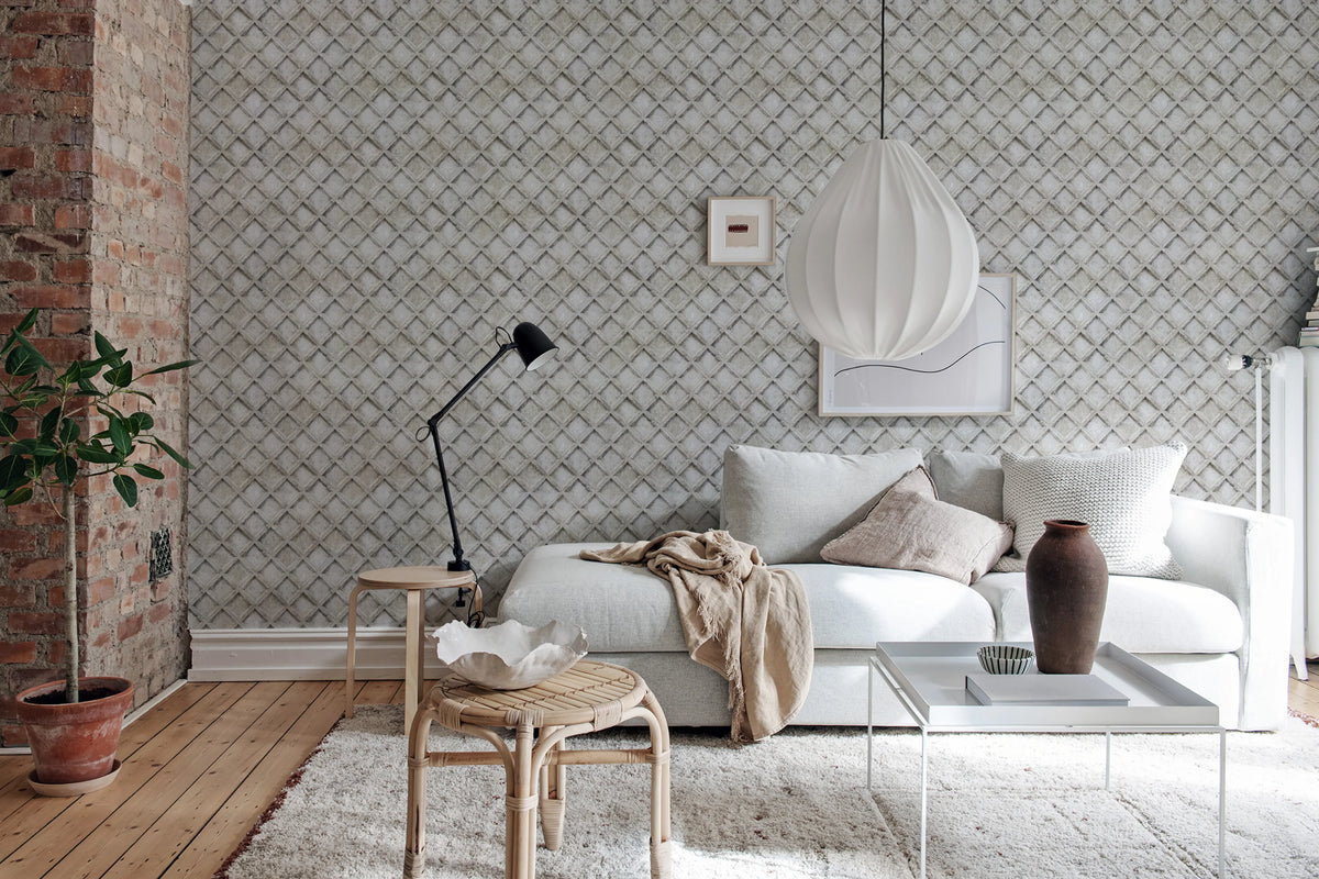 Small Concrete Trellis Harsh Grey Mural Wallpaper - room preview 02