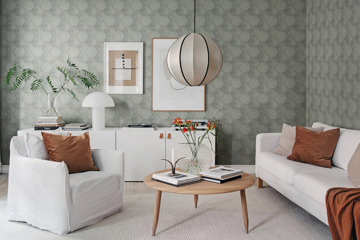 Hexagon Tiles Jade Mural Wallpaper - room preview 02