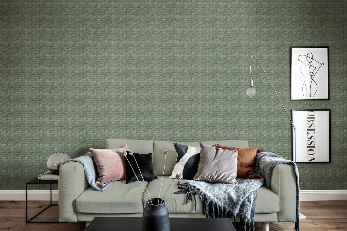 Small Birch Bark Braids, Forest Green Mural Wallpaper - room preview 02