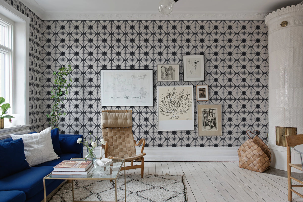 Tie Dye Kaleidoscope, Dark Blue Mural Wallpaper - room preview 02