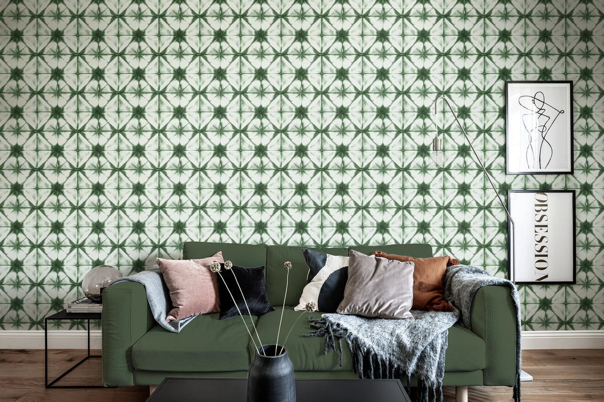 Tie Dye Kaleidoscope, Green Mural Wallpaper - room preview 02