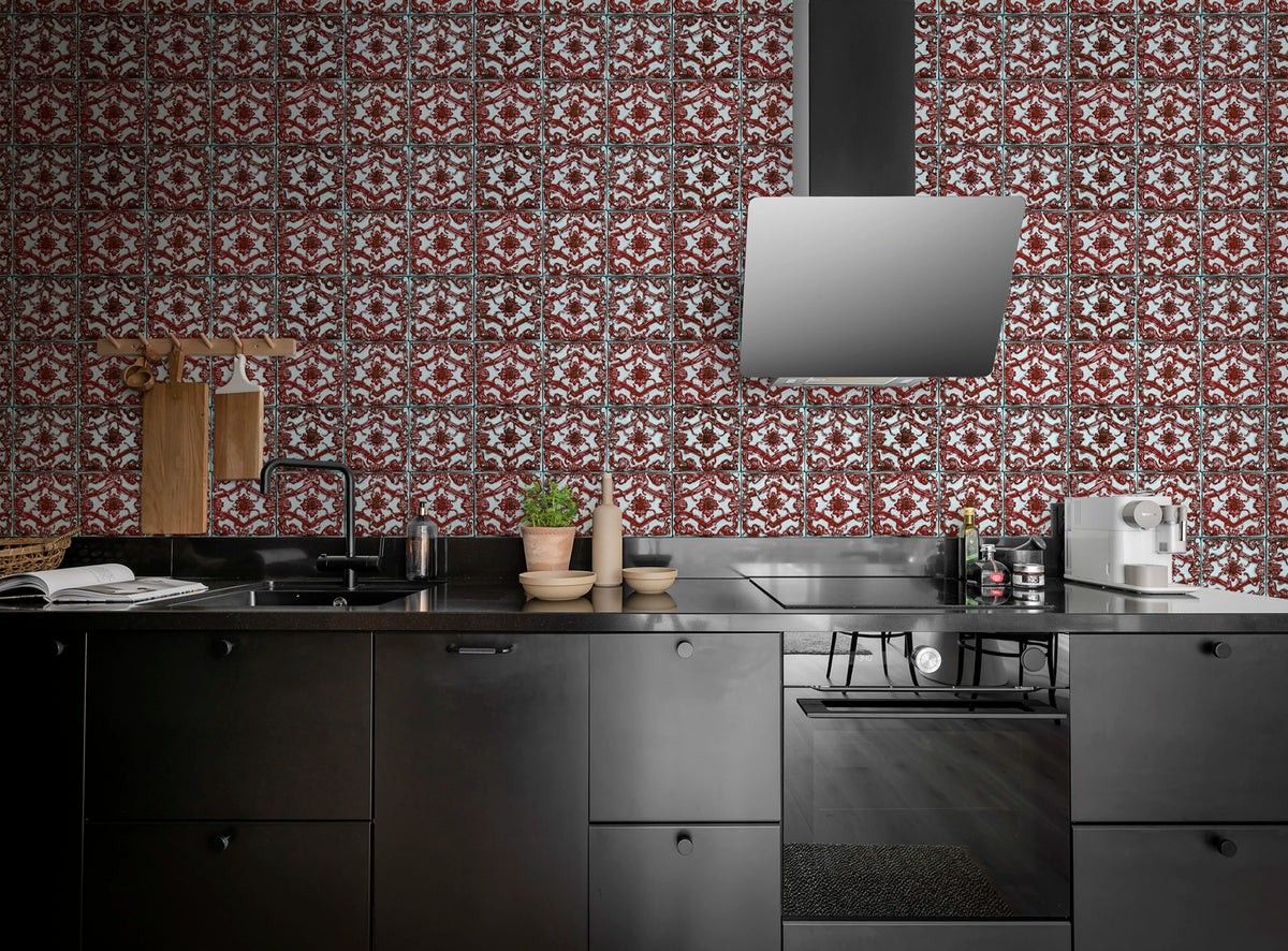 Artisan Tiles, Indian Red Mural Wallpaper - room preview 02