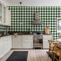 Checkered Tiles, White & Green Mural Wallpaper - room preview 02