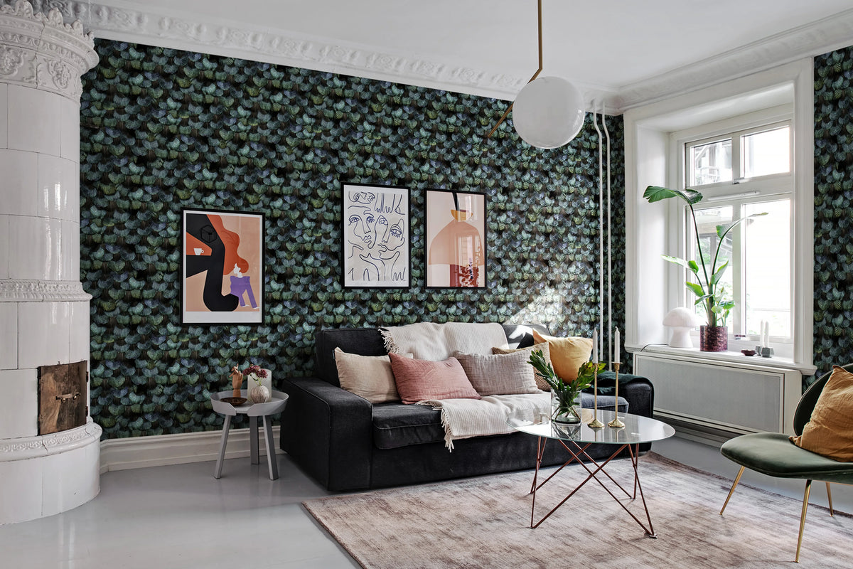 Petite Peacock Plumage, Opal Mural Wallpaper - room preview 02
