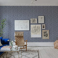 Marbled Hexagon Tiles, Dark Blue Mural Wallpaper - room preview 02