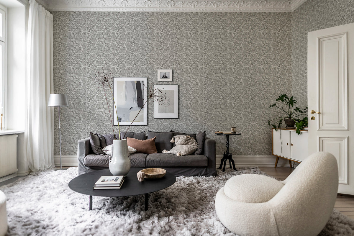 Marbled Hexagon Tiles, Gray Mural Wallpaper - room preview 02
