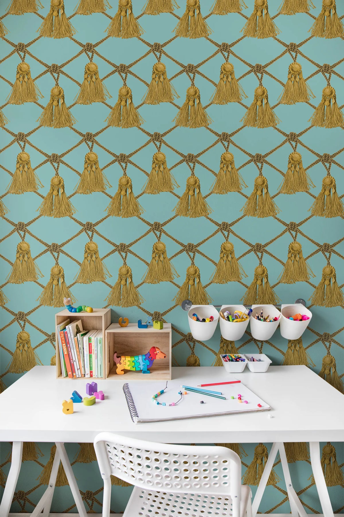 Tassels, Soft Turquoise Mural Wallpaper - room preview 02