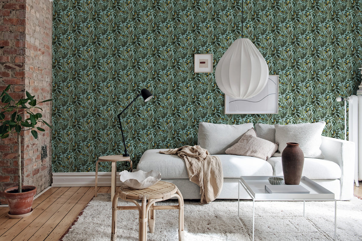 Birds of Paradise, Lush Green Mural Wallpaper - room preview 02