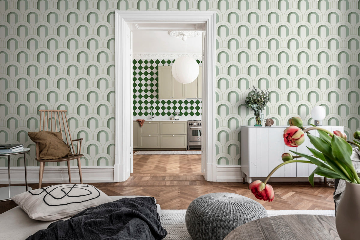 Arch Deco Bijou, Soft Green Mural Wallpaper - room preview 02
